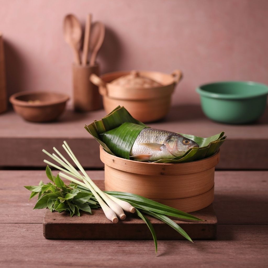 Fresh fish wrapped in banana leaf